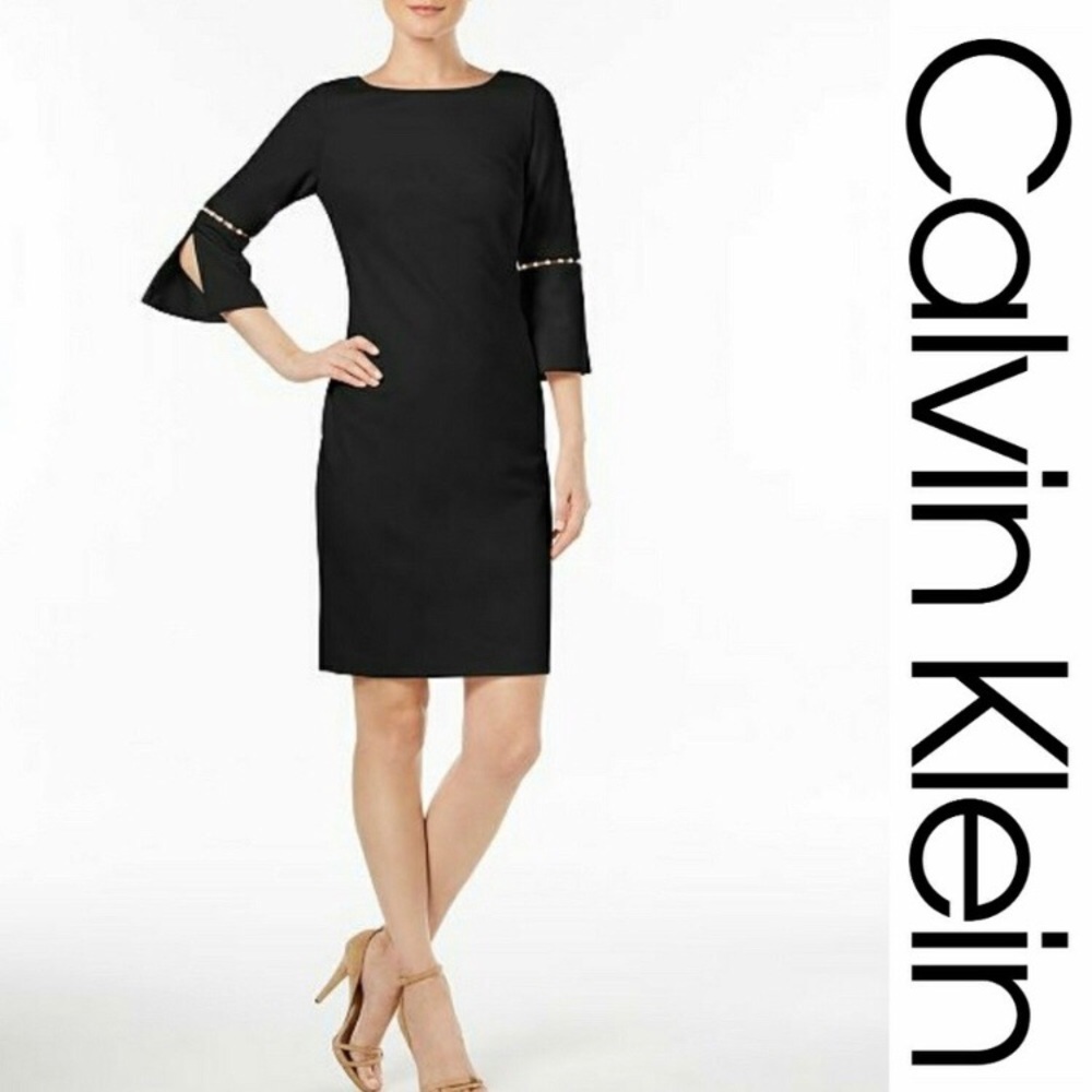 Calvin Klein Black Dress with Pearl Sleeves